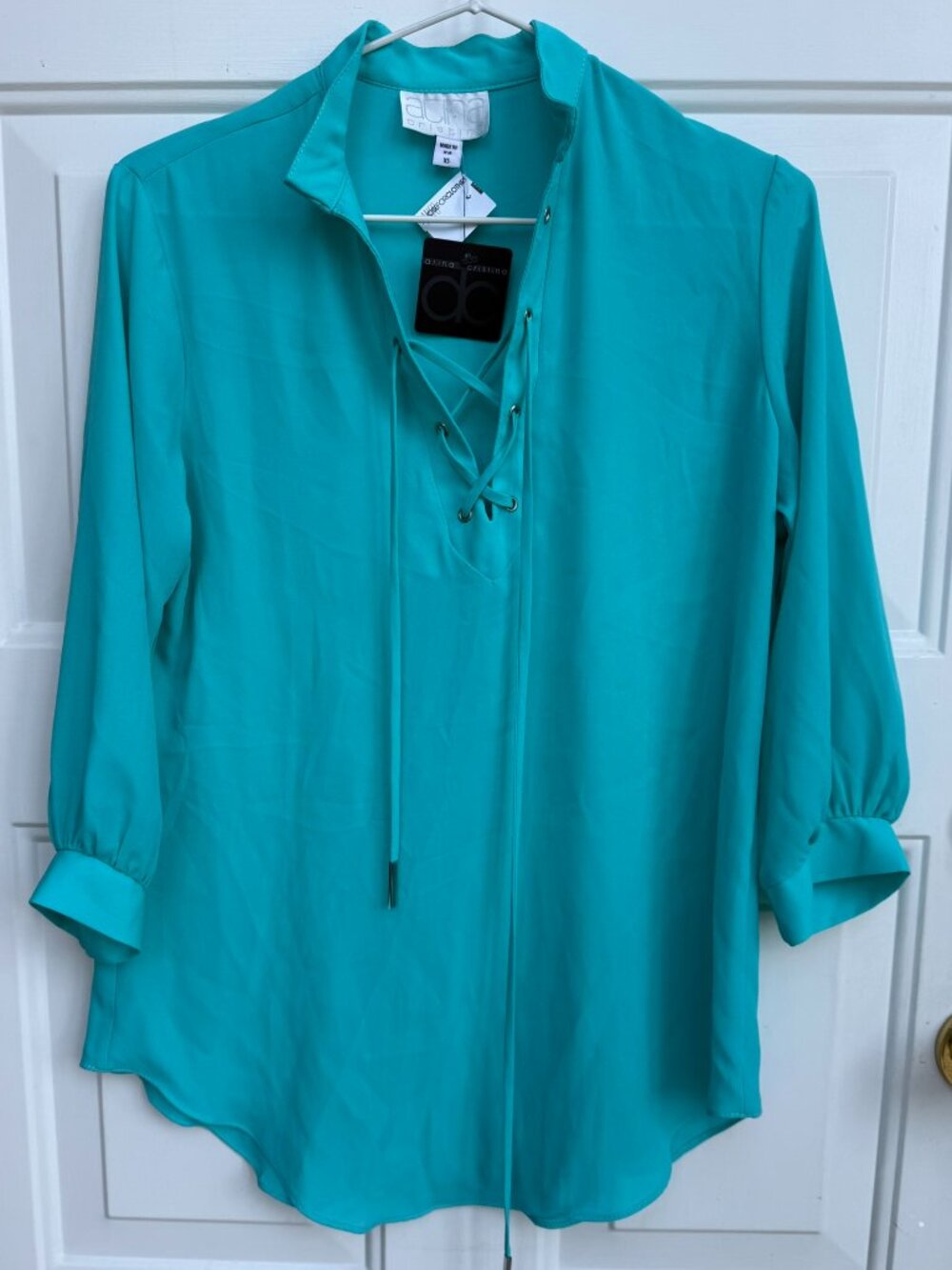 Atina Cristina Turquoise Lace Up Blouse NWT Size XS